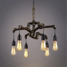 Designer Touch Decorative 6 Light Retro Industrial Vintage Water Pipe Pendant Light Chandelier Country Rustic Style