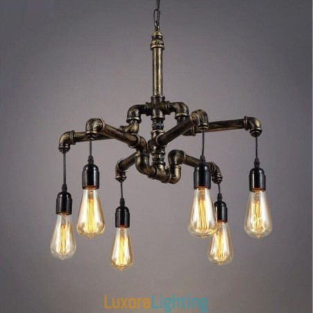 Designer Touch Decorative 6 Light Retro Industrial Vintage Water Pipe Pendant Light Chandelier Country Rustic Style