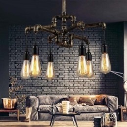 Designer Touch Decorative 6 Light Retro Industrial Vintage Water Pipe Pendant Light Chandelier Country Rustic Style