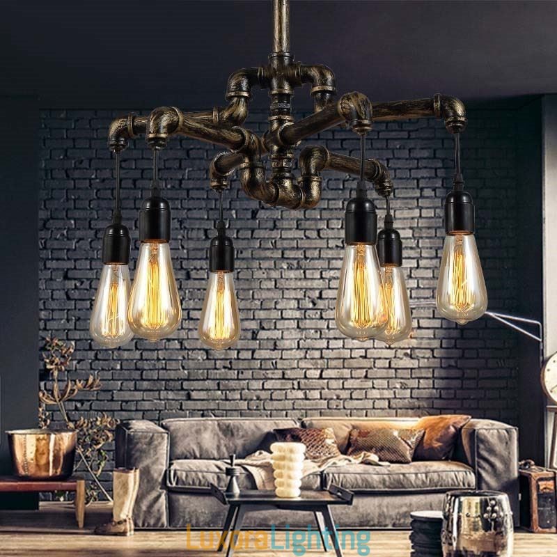 Designer Touch Decorative 6 Light Retro Industrial Vintage Water Pipe Pendant Light Chandelier Country Rustic Style