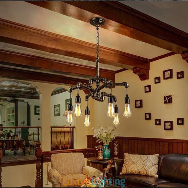 Designer Touch Decorative 6 Light Retro Industrial Vintage Water Pipe Pendant Light Chandelier Country Rustic Style