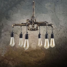 Designer Touch Decorative 6 Light Retro Industrial Vintage Water Pipe Pendant Light Chandelier Country Rustic Style