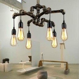 Designer Touch Decorative 6 Light Retro Industrial Vintage Water Pipe Pendant Light Chandelier Country Rustic Style