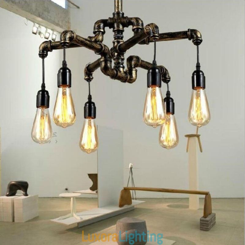 Designer Touch Decorative 6 Light Retro Industrial Vintage Water Pipe Pendant Light Chandelier Country Rustic Style