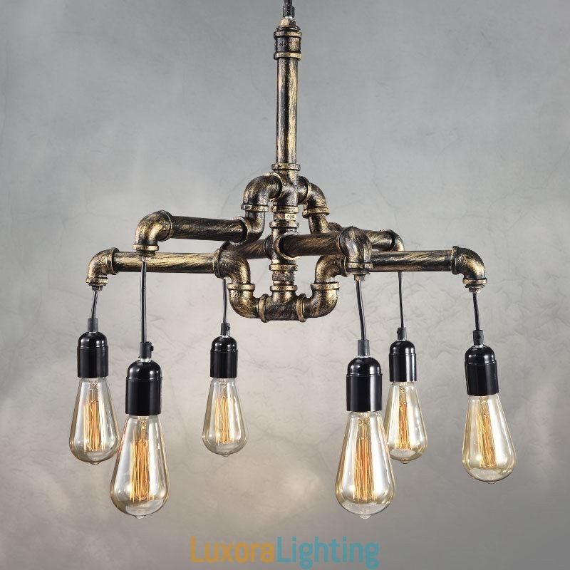 Designer Touch Decorative 6 Light Retro Industrial Vintage Water Pipe Pendant Light Chandelier Country Rustic Style