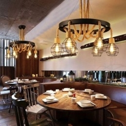 Designer Touch Decorative Retro Style 6 Heads Pendant Light Hemp Rope Chandelier With Iron Lampshade