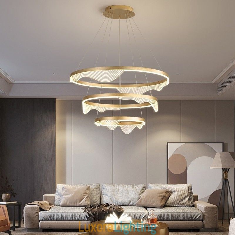 Designer Touch Decorative Pendant Light Golden Wave Ripple Hanging Light 3 Light
