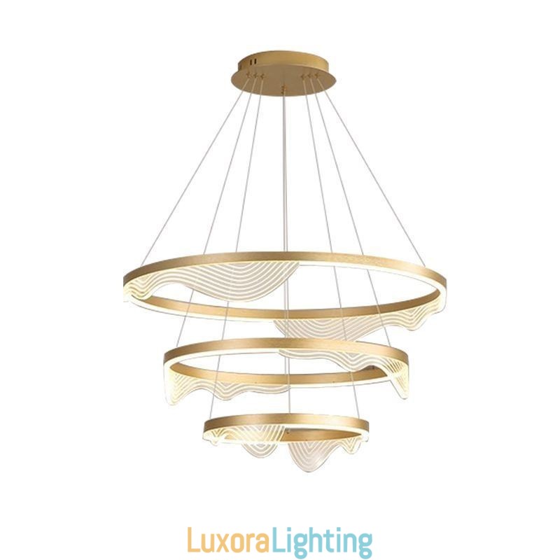 Designer Touch Decorative Pendant Light Golden Wave Ripple Hanging Light 3 Light
