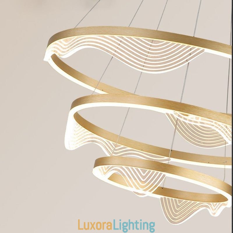 Designer Touch Decorative Pendant Light Golden Wave Ripple Hanging Light 3 Light