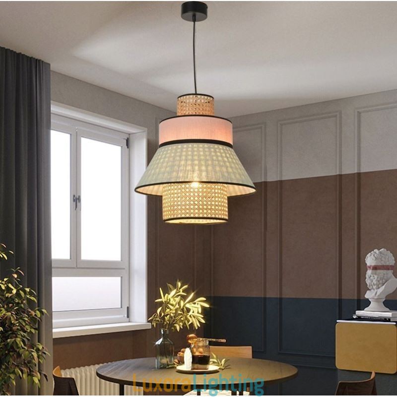 Designer Touch Decorative 1 Light Dress Lampshade Pendant Lamp Bamboo Weave Lighting