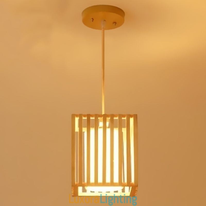 Designer Touch Decorative Minimalist Wood Cage Pendant Light