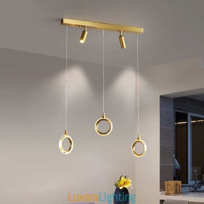 Designer Touch Decorative Pendant Light Acrylic Ring Light Fixture with Spotlight