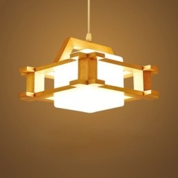 Designer Touch Decorative Nordic Style Oak Pendant Lamp with Frosted Glass Lamp Shade Cafe