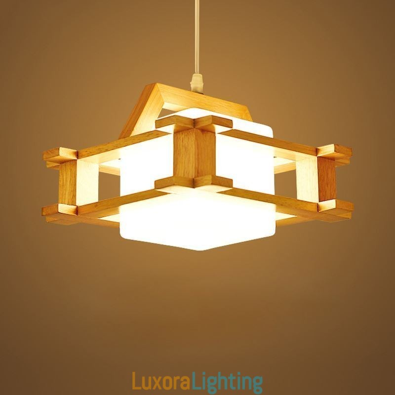 Designer Touch Decorative Nordic Style Oak Pendant Lamp with Frosted Glass Lamp Shade Cafe