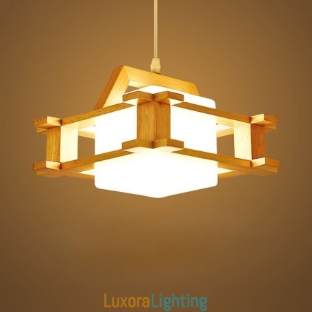 Designer Touch Decorative Nordic Style Oak Pendant Lamp with Frosted Glass Lamp Shade Cafe