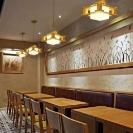 Designer Touch Decorative Nordic Style Oak Pendant Lamp with Frosted Glass Lamp Shade Cafe