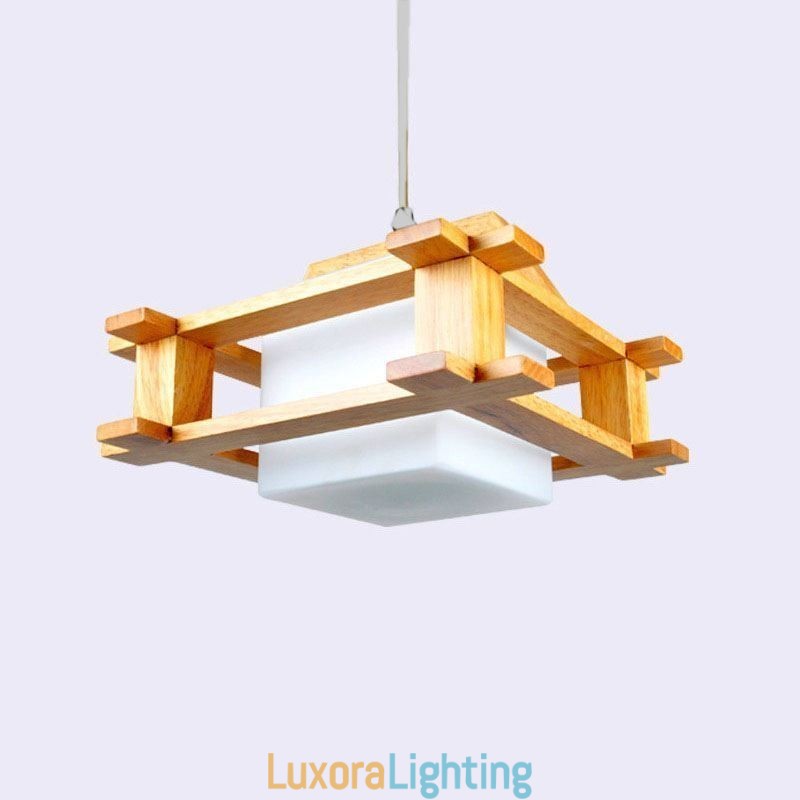 Designer Touch Decorative Nordic Style Oak Pendant Lamp with Frosted Glass Lamp Shade Cafe