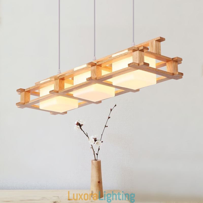 Designer Touch Decorative Creative 3 Lights Oak Pendant Lamp Wood Ceiling Light Cafe