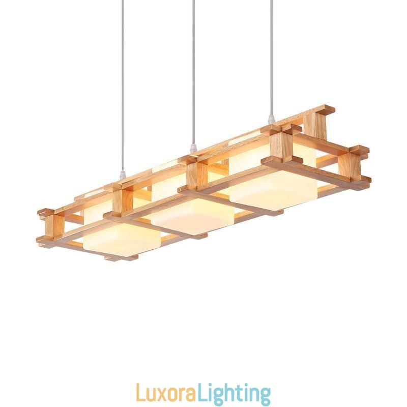 Designer Touch Decorative Creative 3 Lights Oak Pendant Lamp Wood Ceiling Light Cafe