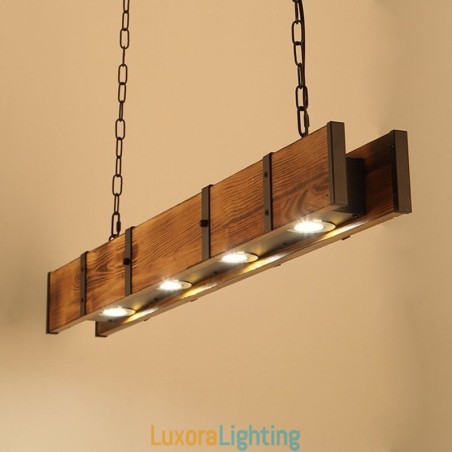 Designer Touch Decorative Industrial Style Pendant Light Rectangle Wood Ceiling Light Island