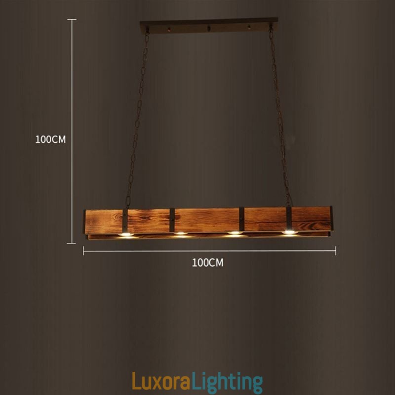 Designer Touch Decorative Industrial Style Pendant Light Rectangle Wood Ceiling Light Island