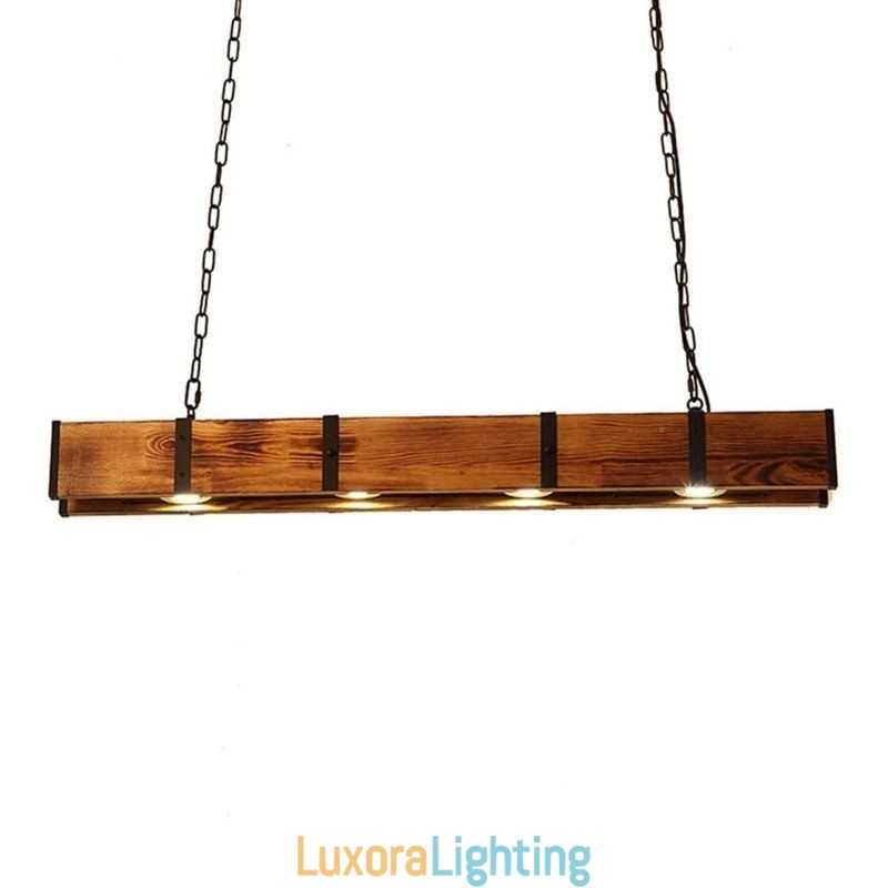 Designer Touch Decorative Industrial Style Pendant Light Rectangle Wood Ceiling Light Island