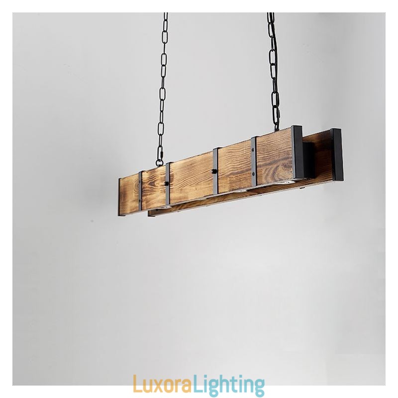Designer Touch Decorative Industrial Style Pendant Light Rectangle Wood Ceiling Light Island