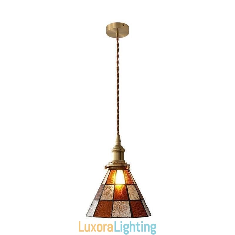 Designer Touch Decorative Retro Lattice Glass Pendant Lamp Japanese Style Lighting