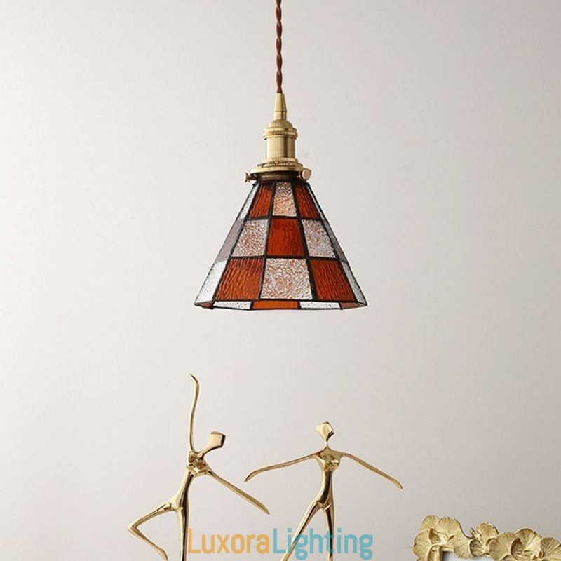 Designer Touch Decorative Retro Lattice Glass Pendant Lamp Japanese Style Lighting
