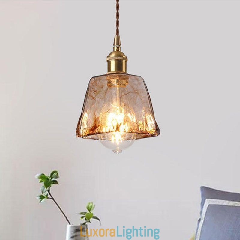 Designer Touch Decorative Unique Mini Glass Pendant Light Japanese Style Amber Color Lighting
