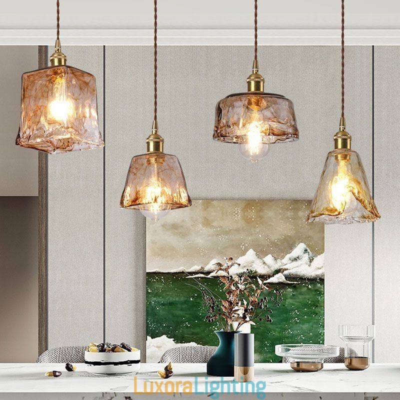 Designer Touch Decorative Unique Mini Glass Pendant Light Japanese Style Amber Color Lighting