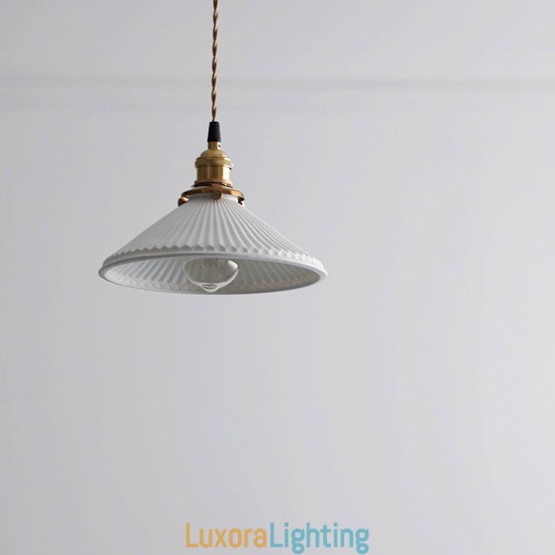 Designer Touch Decorative Japanese Style Ceramics Pendant Light Retro Pleated Pendant Lamp