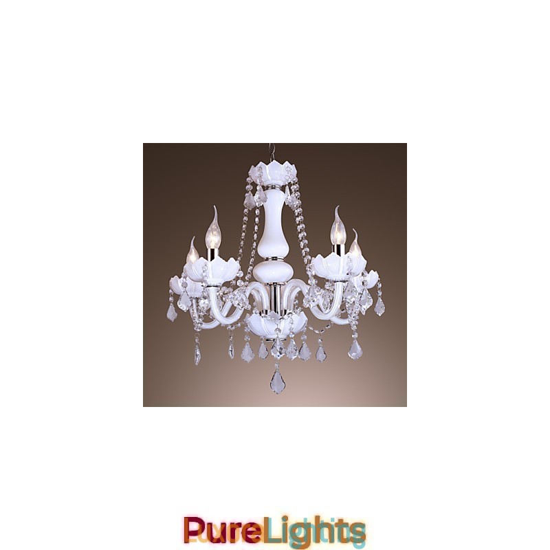 Designer Touch Decorative Elegant Crystal Chandelier with 5 Lights in White