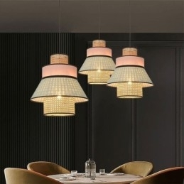 Designer Touch Decorative 1 Light Dress Lampshade Pendant Lamp Bamboo Weave Lighting