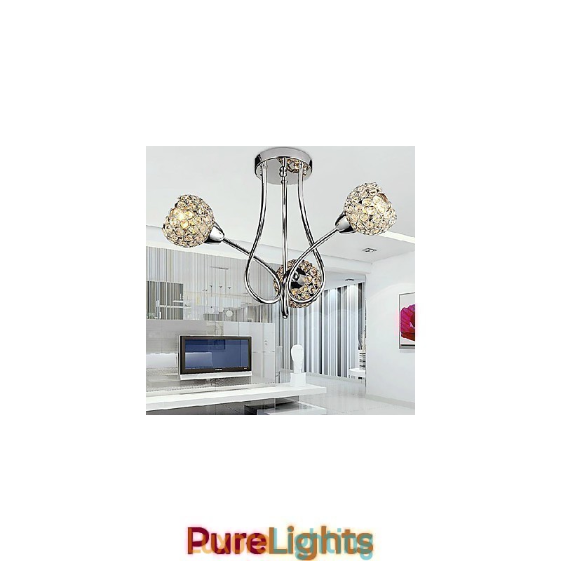 Designer Touch Decorative Modern Shining 3 Light Flush Mount In Crystal Design