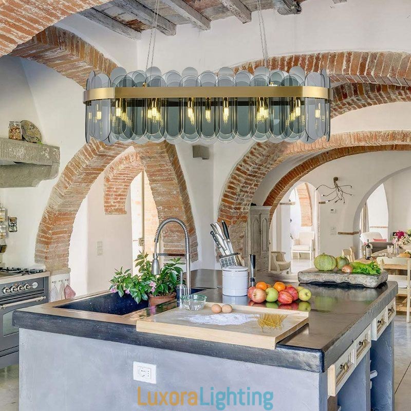 Designer Touch Decorative Minimalist Glass Pendant Light Unique Color Rectangle Ceiling Light Island