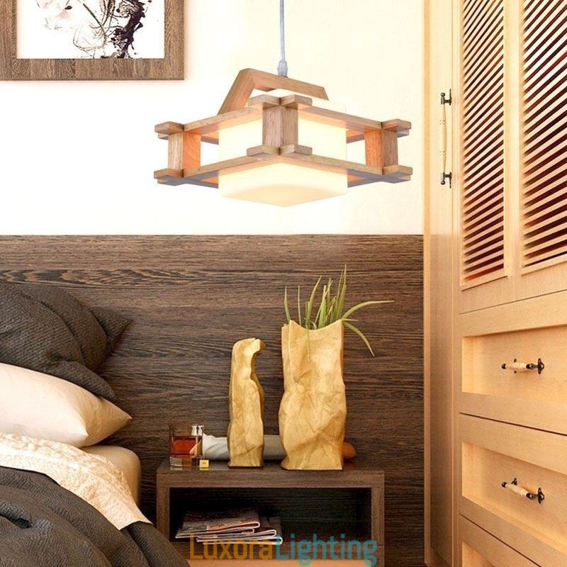 Designer Touch Decorative Nordic Style Oak Pendant Lamp with Frosted Glass Lamp Shade Cafe