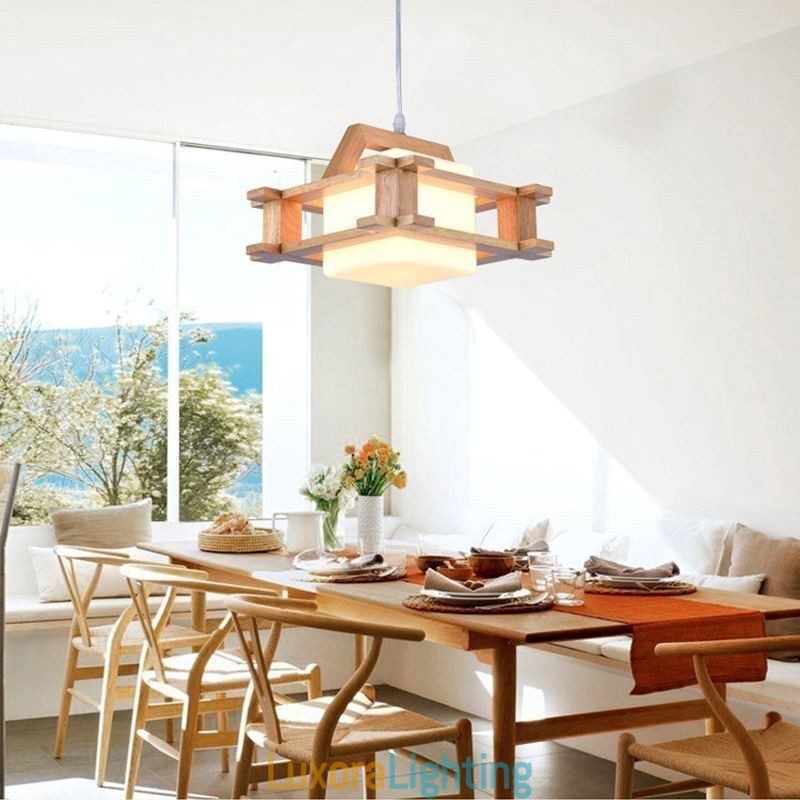 Designer Touch Decorative Nordic Style Oak Pendant Lamp with Frosted Glass Lamp Shade Cafe