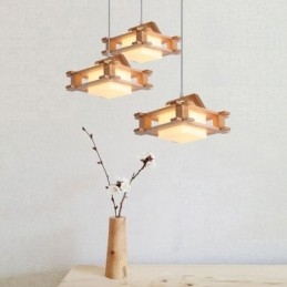 Designer Touch Decorative Nordic Style Oak Pendant Lamp with Frosted Glass Lamp Shade Cafe