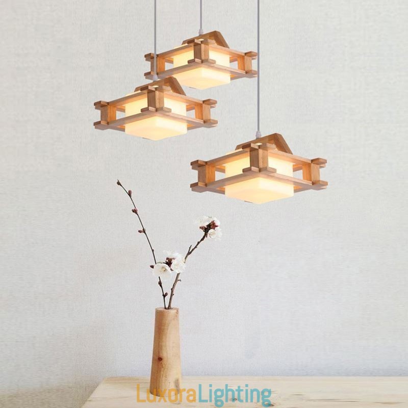 Designer Touch Decorative Nordic Style Oak Pendant Lamp with Frosted Glass Lamp Shade Cafe