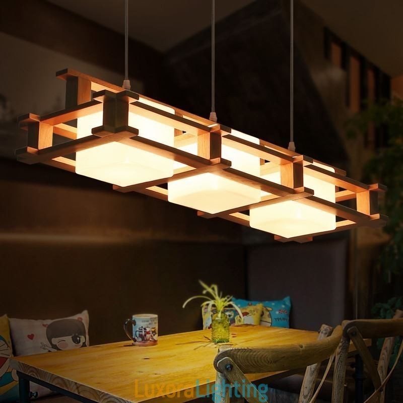 Designer Touch Decorative Creative 3 Lights Oak Pendant Lamp Wood Ceiling Light Cafe