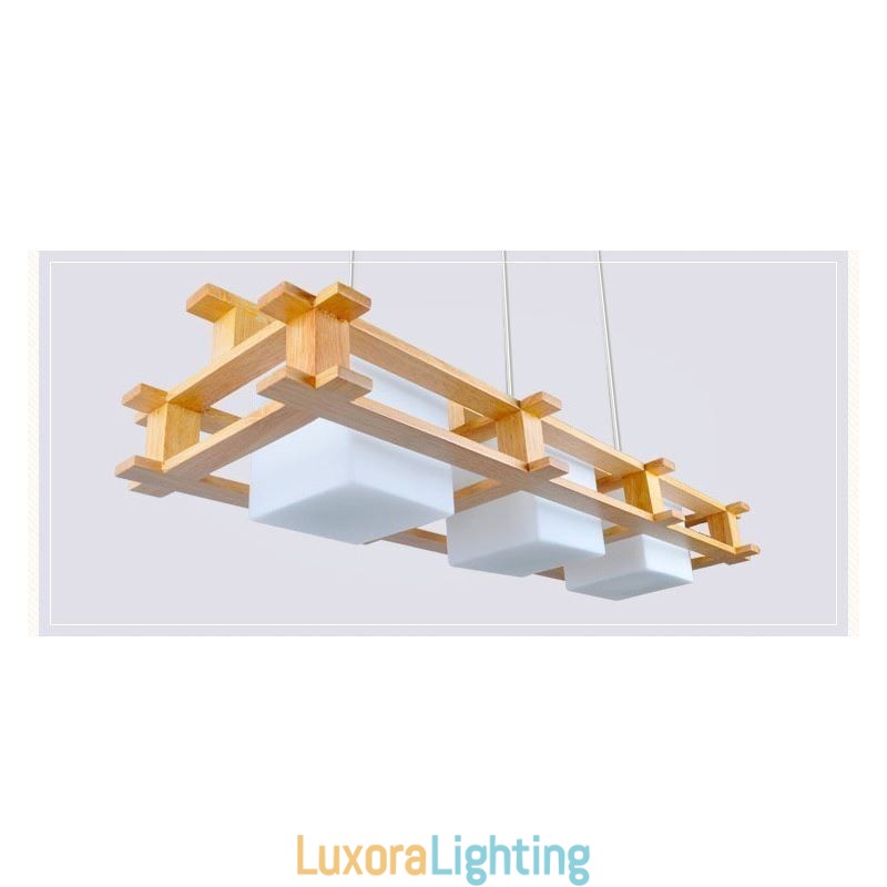 Designer Touch Decorative Creative 3 Lights Oak Pendant Lamp Wood Ceiling Light Cafe