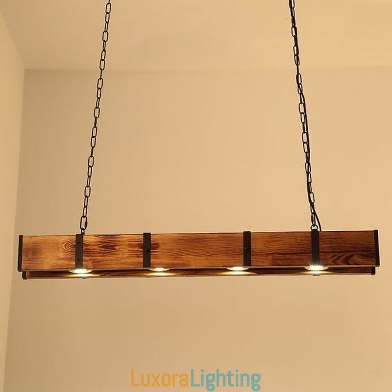 Designer Touch Decorative Industrial Style Pendant Light Rectangle Wood Ceiling Light Island