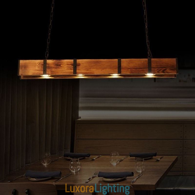 Designer Touch Decorative Industrial Style Pendant Light Rectangle Wood Ceiling Light Island