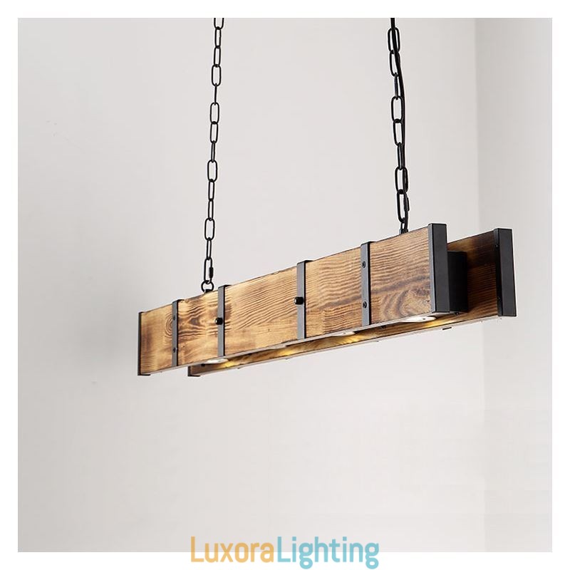 Designer Touch Decorative Industrial Style Pendant Light Rectangle Wood Ceiling Light Island