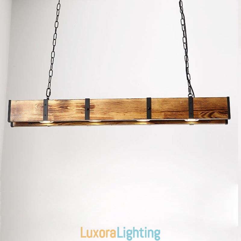 Designer Touch Decorative Industrial Style Pendant Light Rectangle Wood Ceiling Light Island