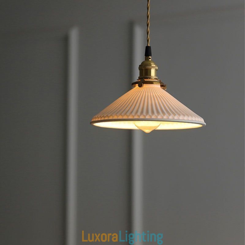 Designer Touch Decorative Japanese Style Ceramics Pendant Light Retro Pleated Pendant Lamp