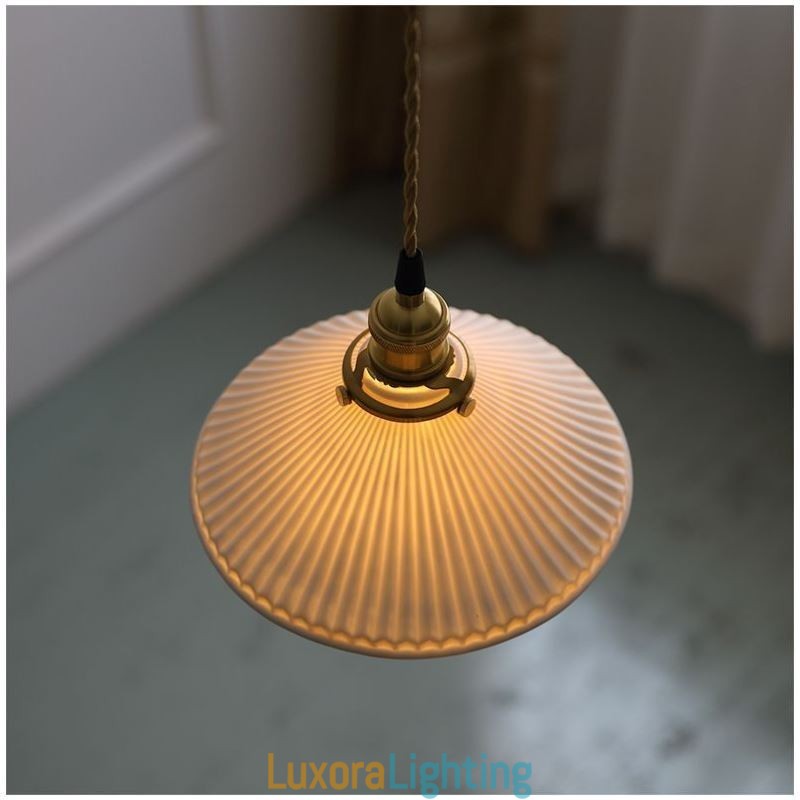 Designer Touch Decorative Japanese Style Ceramics Pendant Light Retro Pleated Pendant Lamp