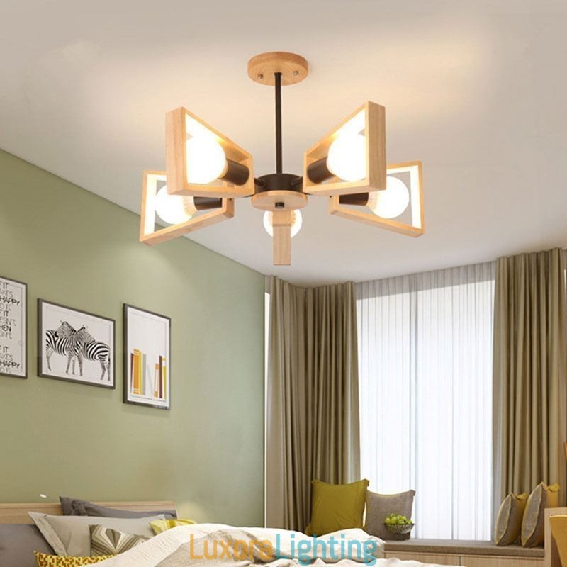 Designer Touch Decorative Modern Fan Shaped Chandelier Elegant Wood Pendant Light