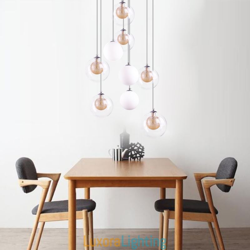 Designer Touch Decorative Pendant Light Glass Cluster Ceiling Light Gold Nickel Brushed+Milky Glass Ball